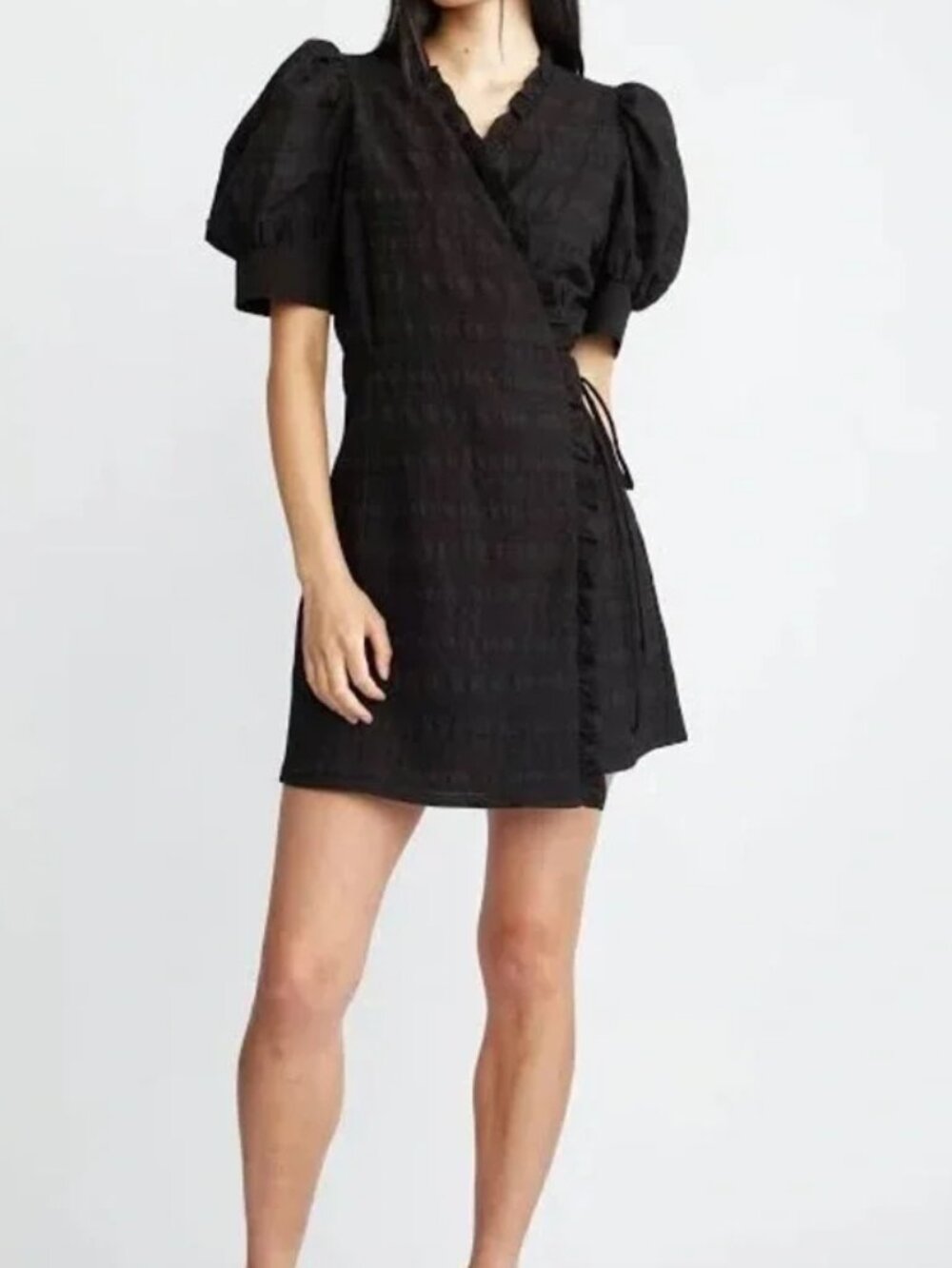 Self Contrast Black Mini Wrap Dress size S